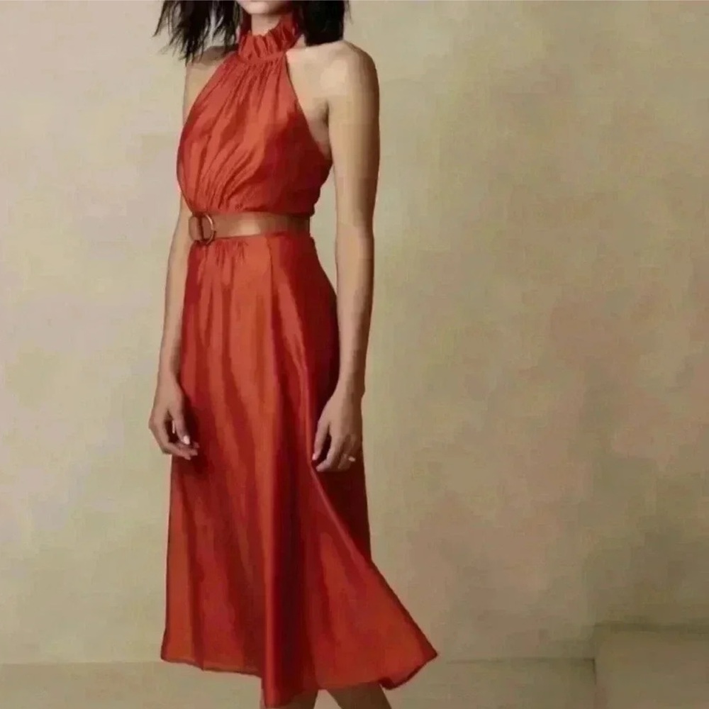 Banana Republic Ruffle Neck Halter Dress Orange Size 18
